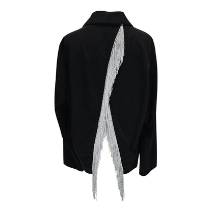 Chic Women's Blazer with Sparkling Fringe Back