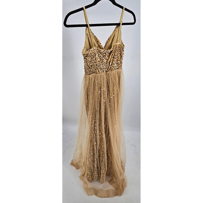 Sparkling Gold Sequin Maxi Dress with Tulle Overlay