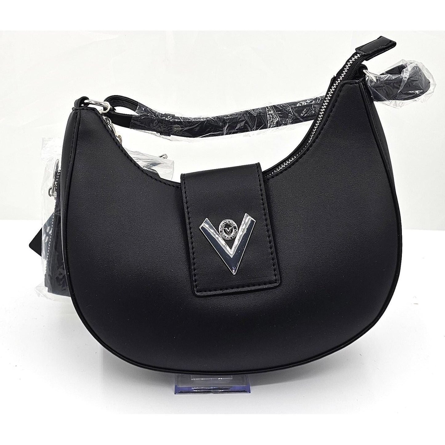 Sleek Crescent Shoulder Bag with Chic V Accent