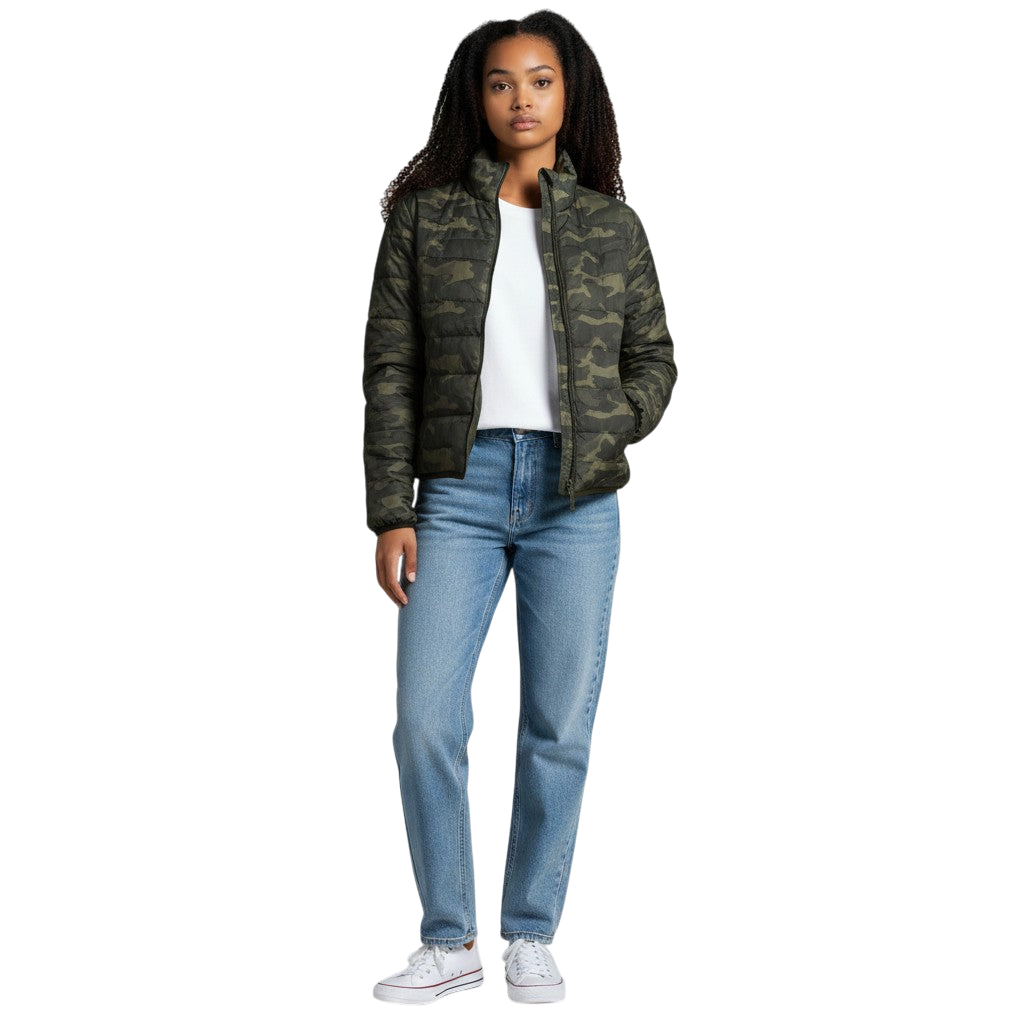 Moto Puffer Jacket Camouflage - Zip Up & Stand Out!