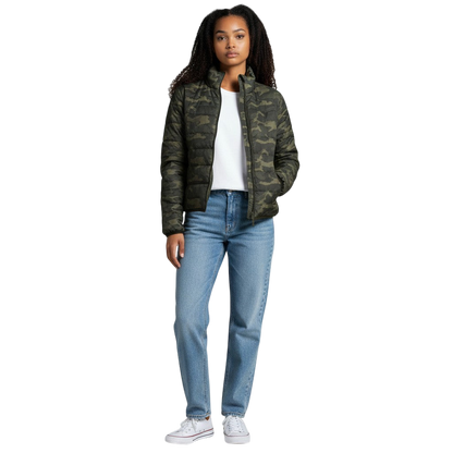 Moto Puffer Jacket Camouflage - Zip Up & Stand Out!