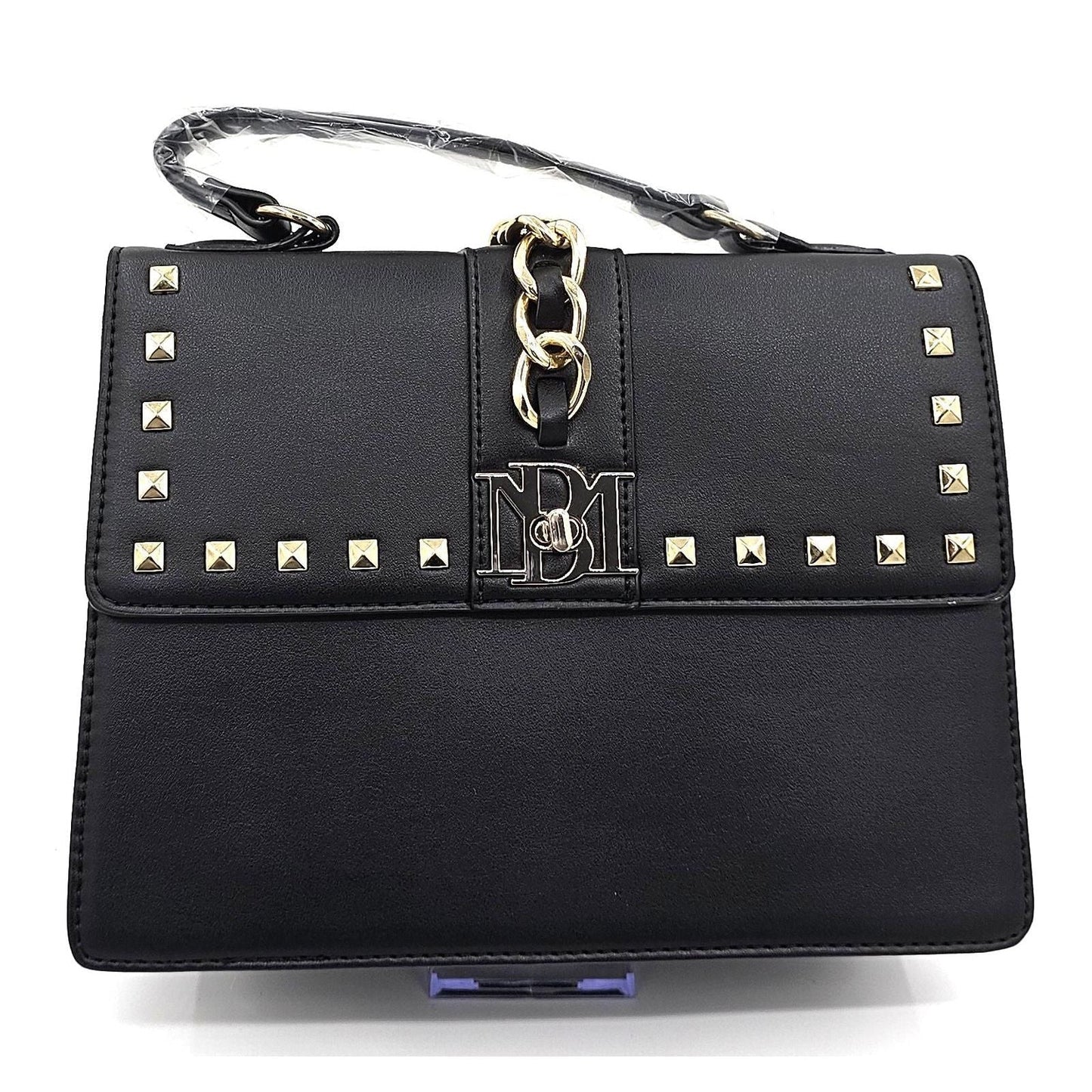 Vegan Leather Satchel with Studded Charm