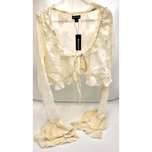 Sheer Ruffle Tie-Front Blouse