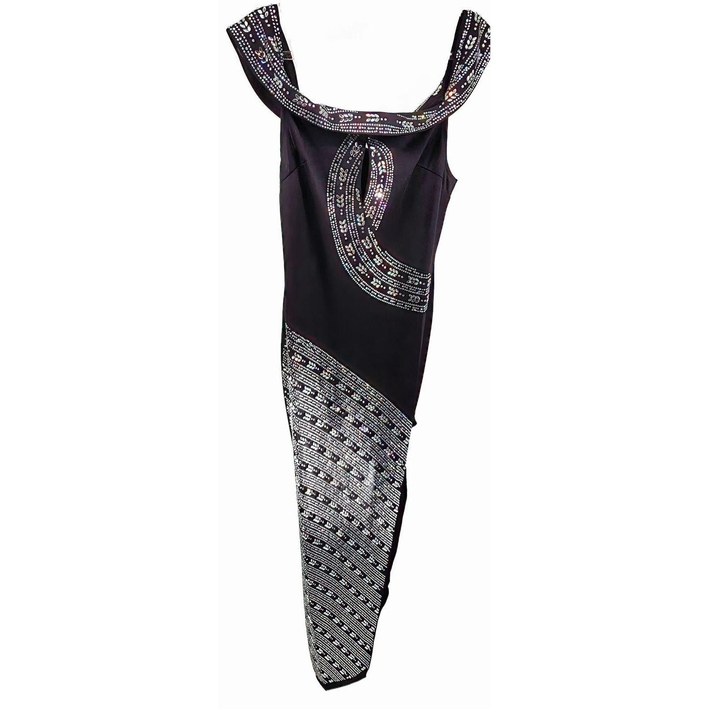 Faeriestyle Dazzling Black Evening Dress with Sparkly Sequin Swirls/XL