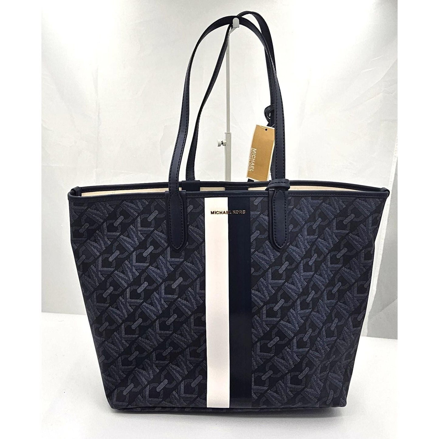 Logo Stripe Tote Handbag with Matching Pouch