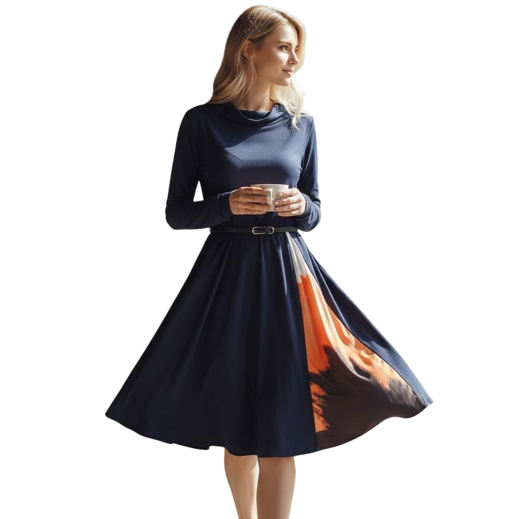 Chic Long Sleeve Dress with Artistic Flair and Belt