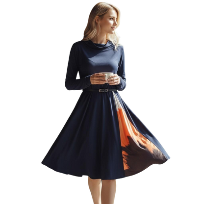 Chic Long Sleeve Dress with Artistic Flair and Belt
