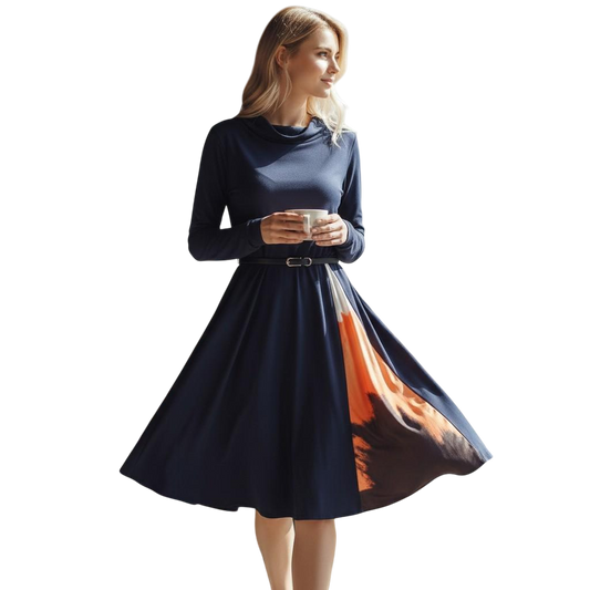 Chic Long Sleeve Dress with Artistic Flair and Belt