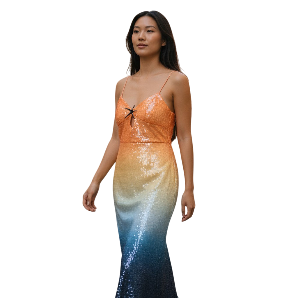 Sunset Dreams Sequin Maxi Dress: Shine & Dine (Missing small row of sequins - could cut short)