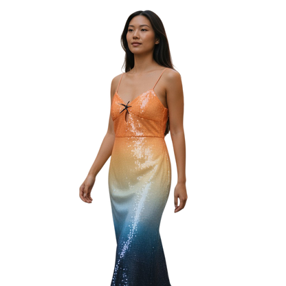 Sunset Dreams Sequin Maxi Dress: Shine & Dine (Missing small row of sequins - could cut short)
