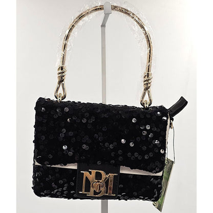 Sparkly Sequin Shoulder Handbag with Elegant Gold Handle