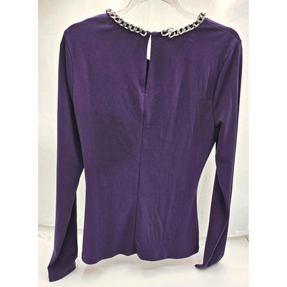 Ruched Long Sleeve Top with Chain Detail