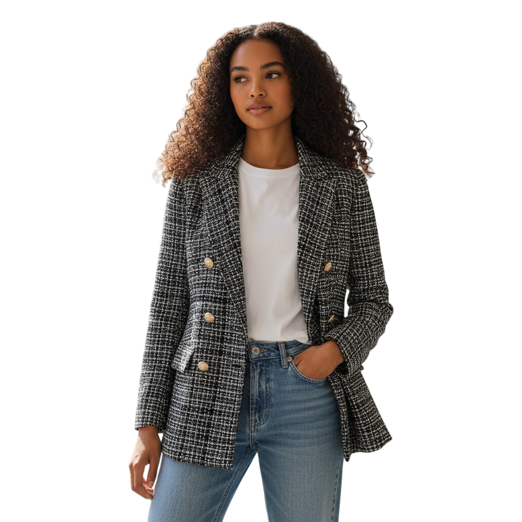 Chic and Tweed Women's Blazer with Statement Buttons