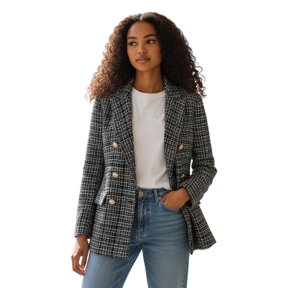 Chic and Tweed Women's Blazer with Statement Buttons