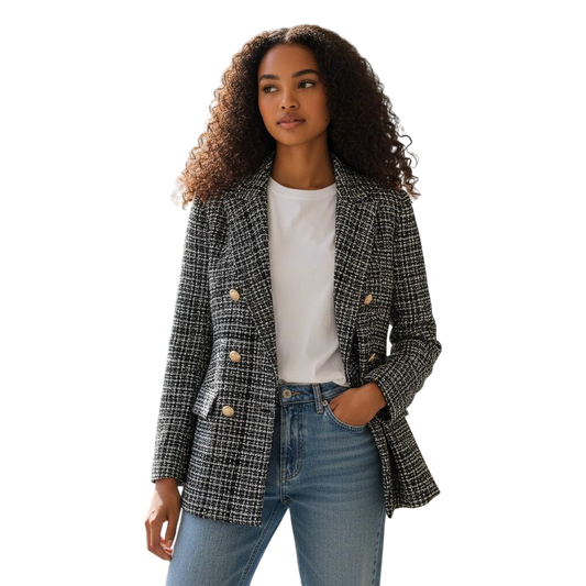 Chic and Tweed Women's Blazer with Statement Buttons