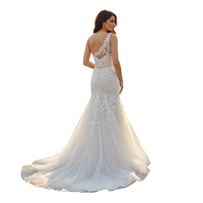 Whimsical Lace Dreams: The One-Shoulder Wonder Gown