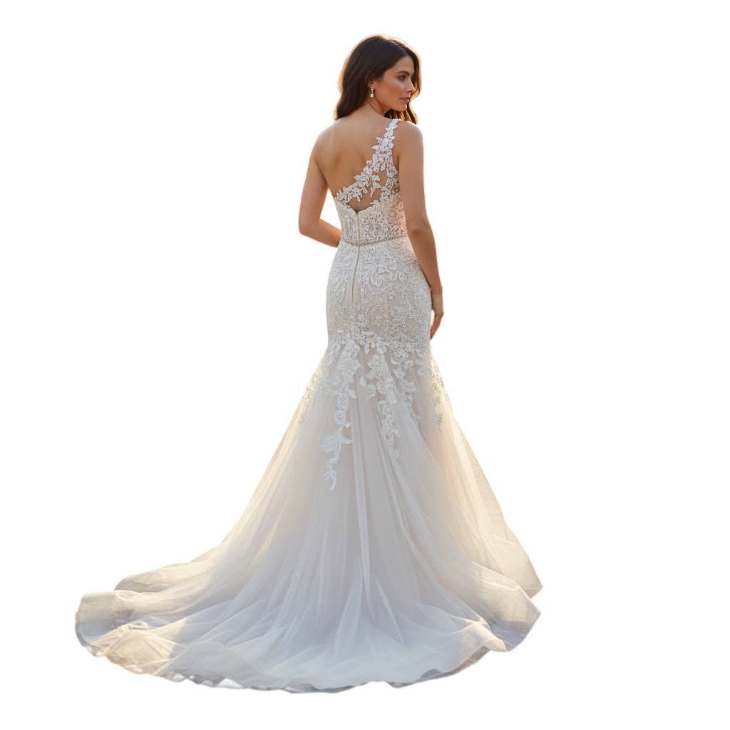 Whimsical Lace Dreams: The One-Shoulder Wonder Gown