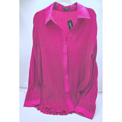 PrettyLittleThing Pink Crinkle Button-Up Blouse - The Bold Statement Maker/8