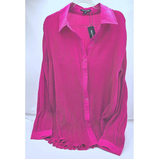 PrettyLittleThing Pink Crinkle Button-Up Blouse - The Bold Statement Maker/8