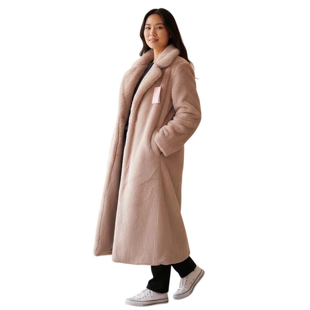 Luxuriously Cozy Blush Faux Fur Long Coat - Your Winter Hug!