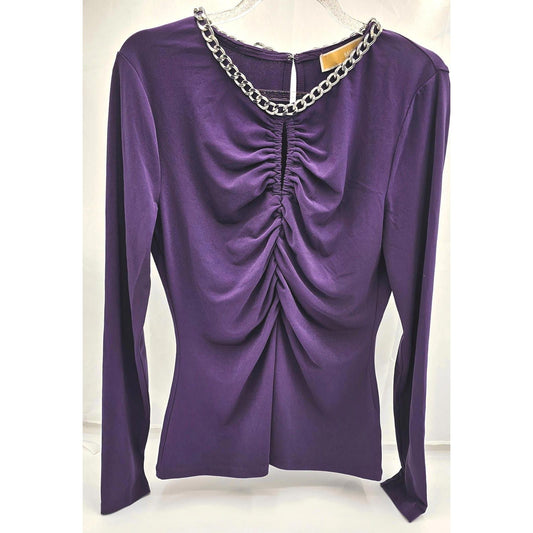 Ruched Long Sleeve Top with Chain Detail