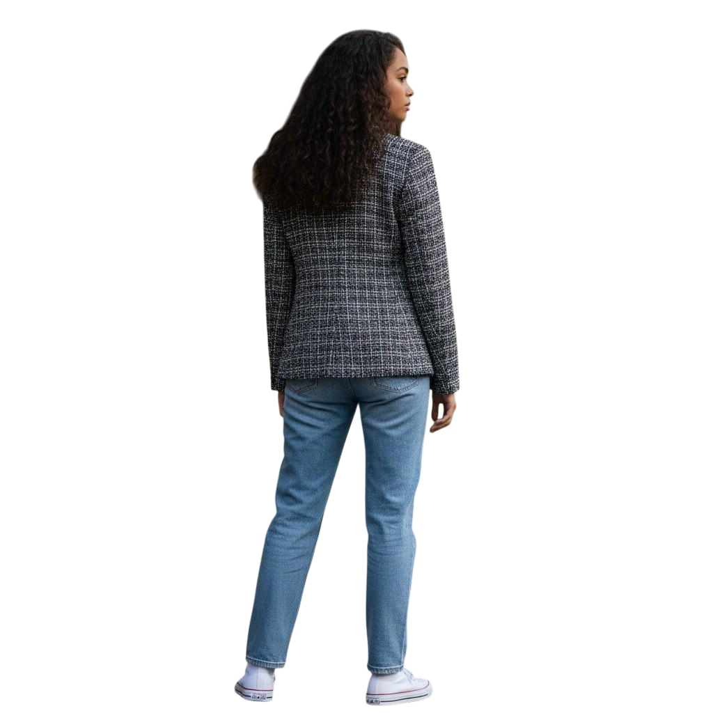 Chic and Tweed Women's Blazer with Statement Buttons