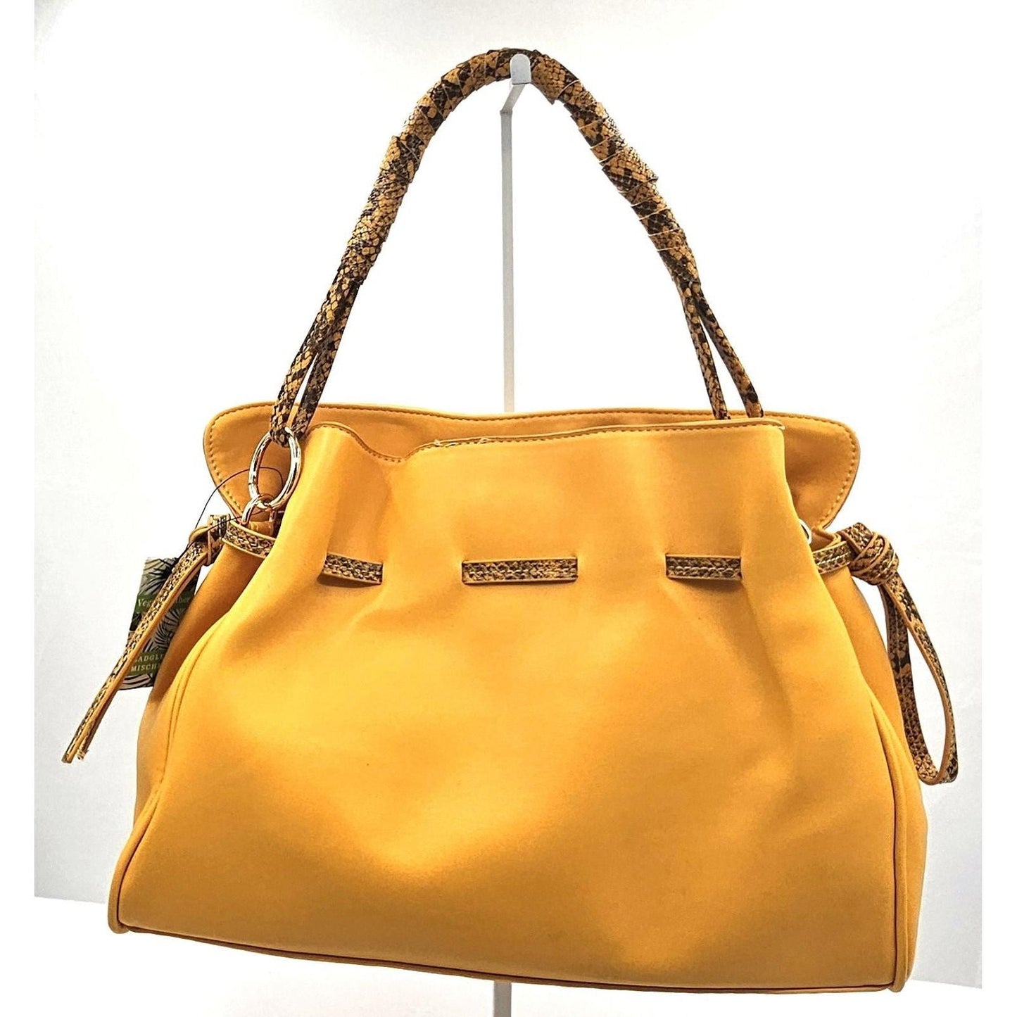 Audrey Mishka Mustard Handbag with Snakeskin Detail