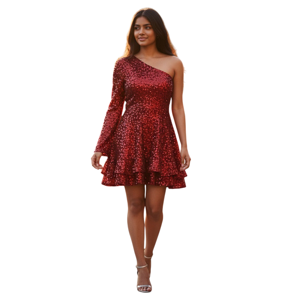 Sparkle & Swirl: The One-Shoulder Showstopper Dress