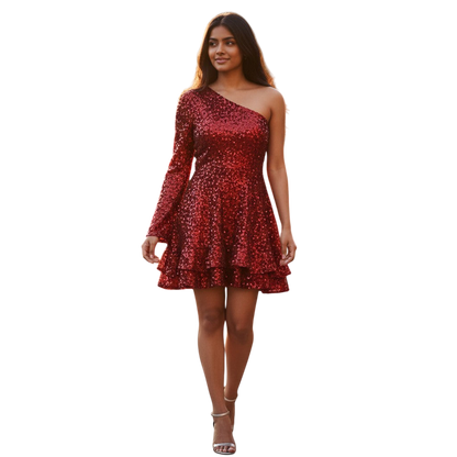 Sparkle & Swirl: The One-Shoulder Showstopper Dress