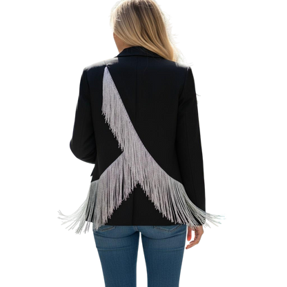 Chic Women's Blazer with Sparkling Fringe Back