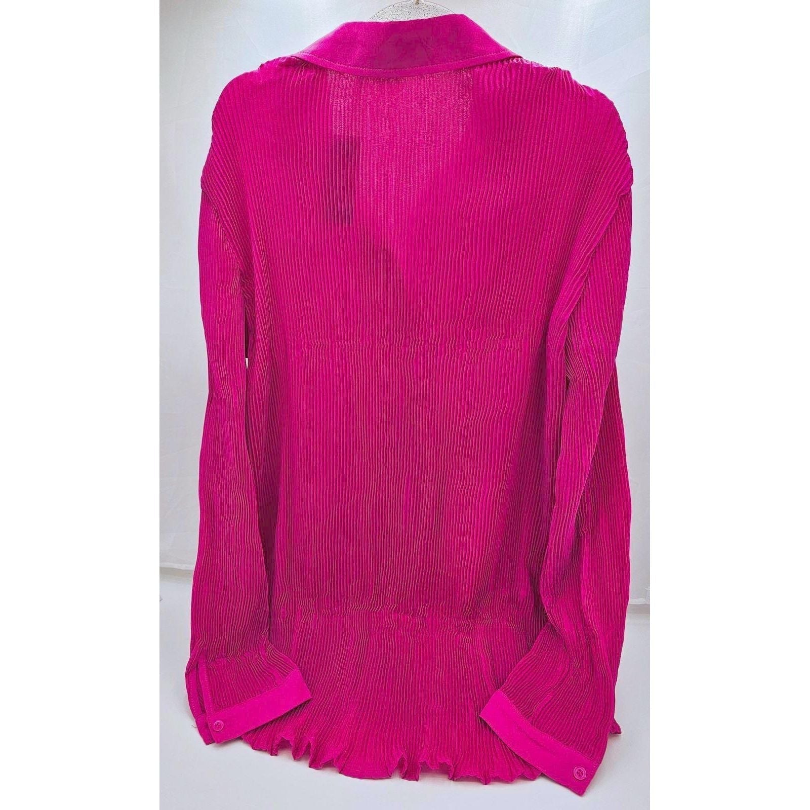 PrettyLittleThing Pink Crinkle Button-Up Blouse - The Bold Statement Maker/8