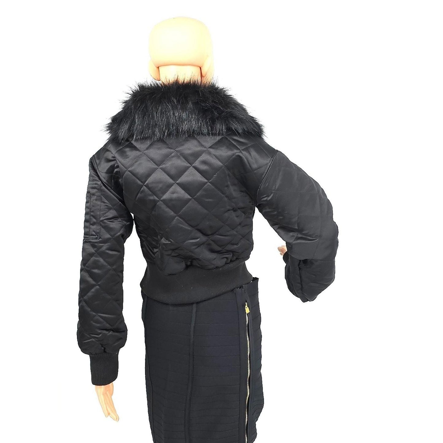 Aviator Quilted Bomber Jacket with Faux Fur Collar
