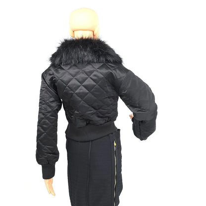 Aviator Quilted Bomber Jacket with Faux Fur Collar