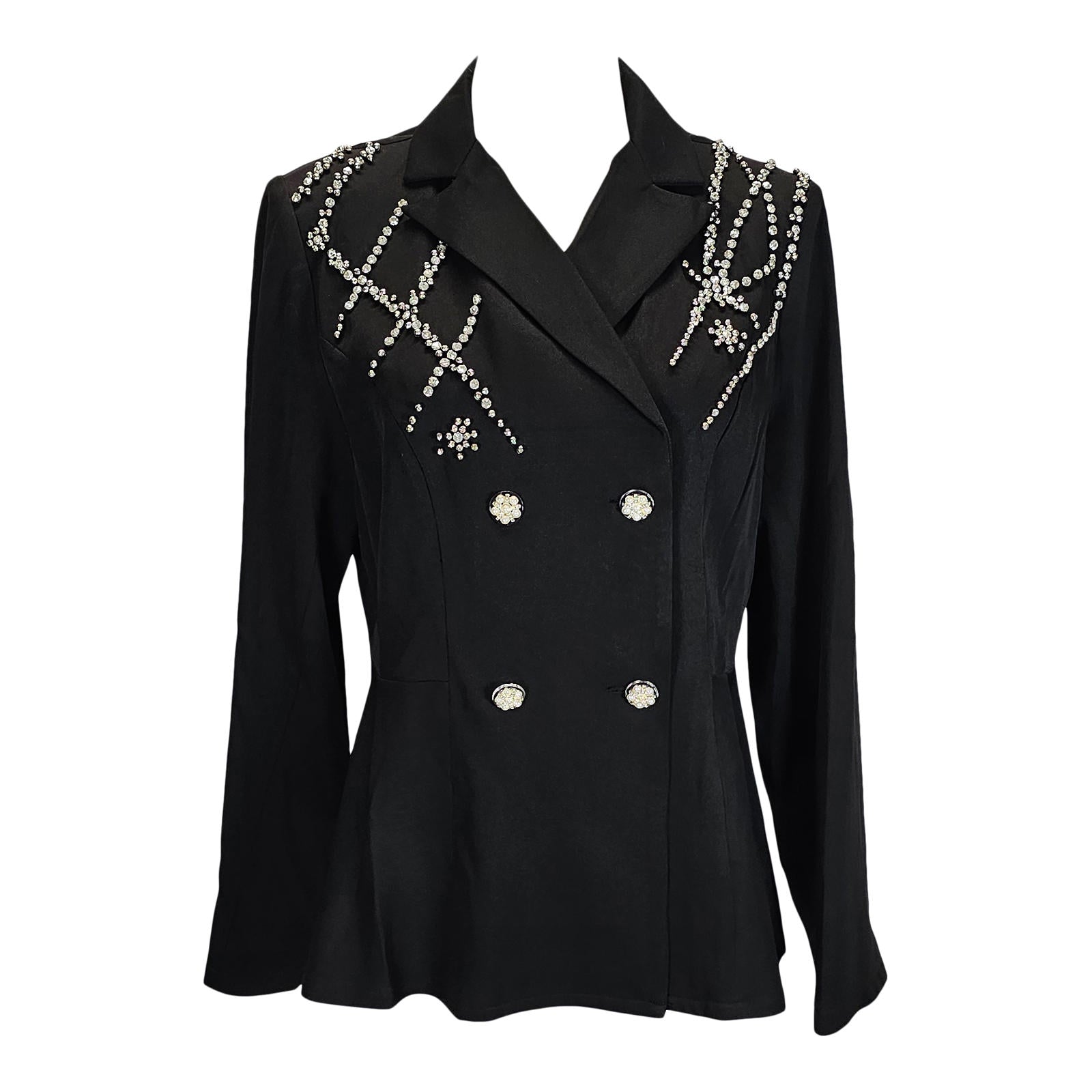 Shein Dazzling Black Blazer with Sparkly Rhinestone Flair/XL