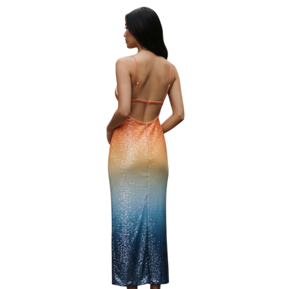 Sunset Dreams Sequin Maxi Dress: Shine & Dine (Missing small row of sequins - could cut short)