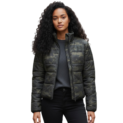 Moto Puffer Jacket Camouflage - Zip Up & Stand Out!