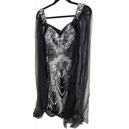 Sequined Evening Dress with Dramatic Sheer Sleeves