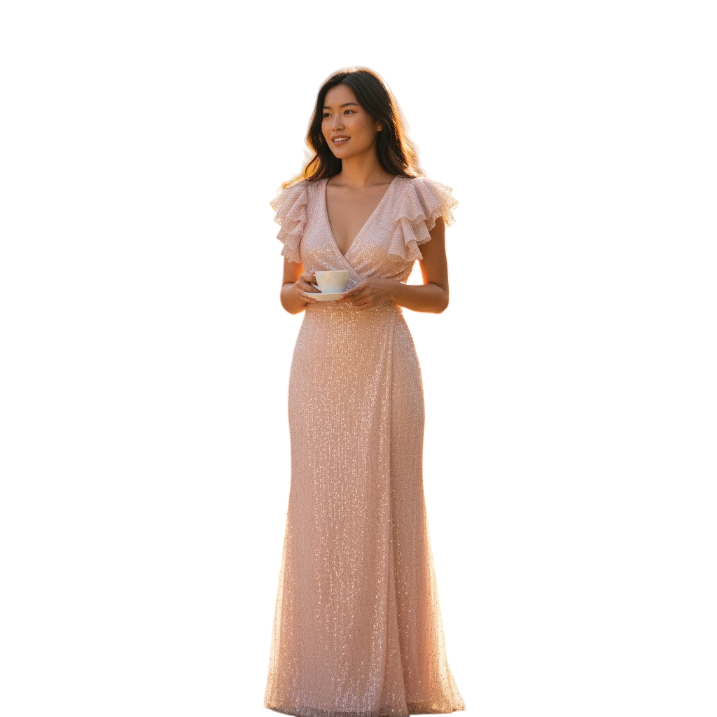 Whimsical Flutter Glamour Gown - Shine in Blush Pink!
