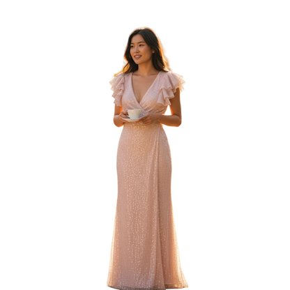 Whimsical Flutter Glamour Gown - Shine in Blush Pink!