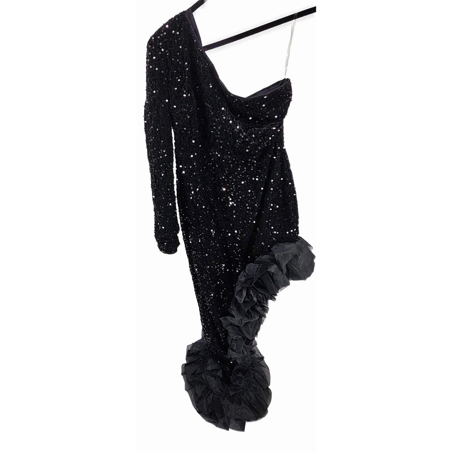 Glamorous One-Shoulder Sequin Dress with Ruffle Hem