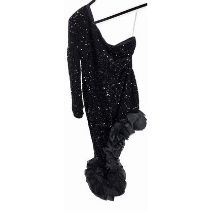 Glamorous One-Shoulder Sequin Dress with Ruffle Hem
