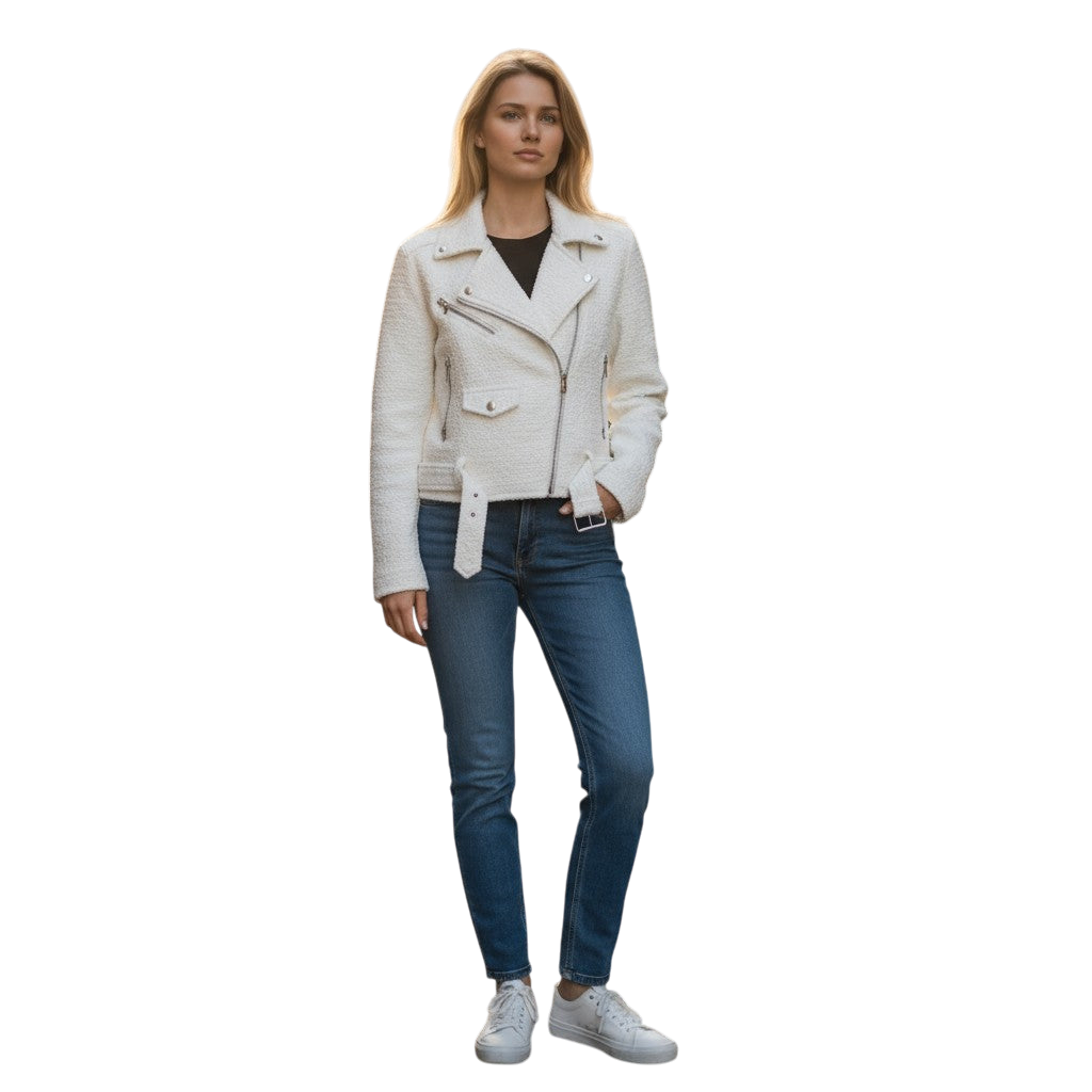 Chic Faux Leather Moto Jacket with Belt