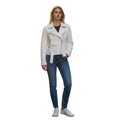 Chic Faux Leather Moto Jacket with Belt