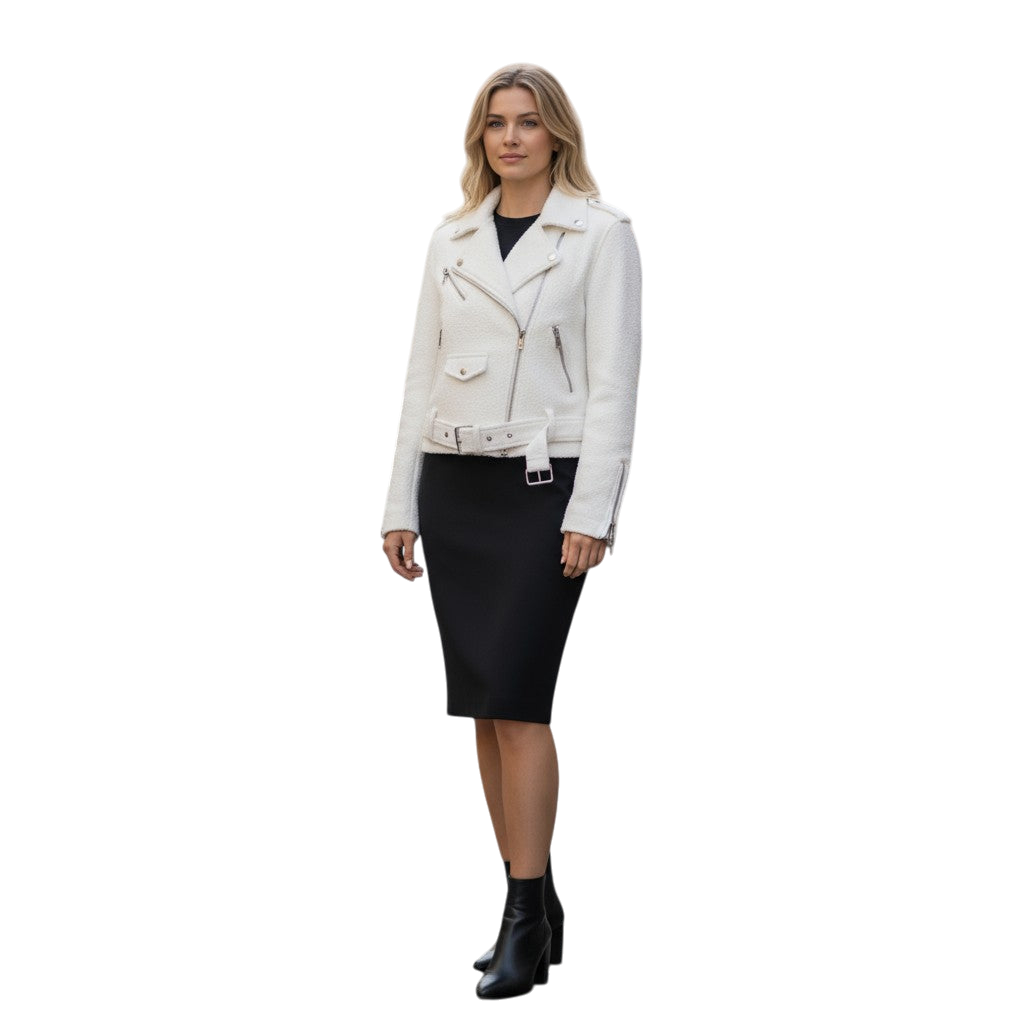 Chic Faux Leather Moto Jacket with Belt