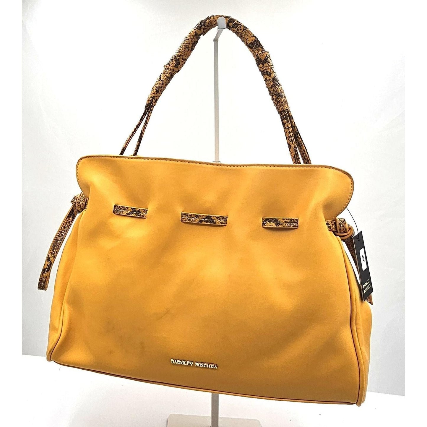 Audrey Mishka Mustard Handbag with Snakeskin Detail