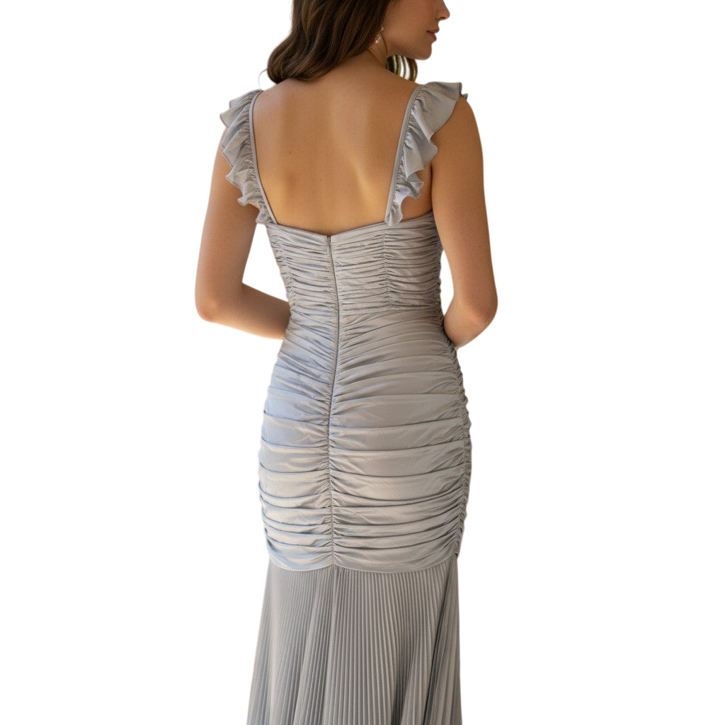 Glistening Moonlight Pleated Evening Gown