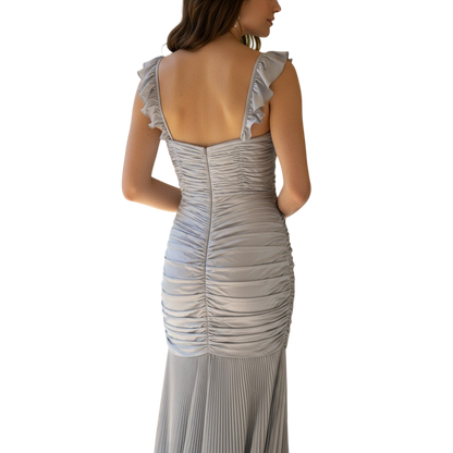 Glistening Moonlight Pleated Evening Gown
