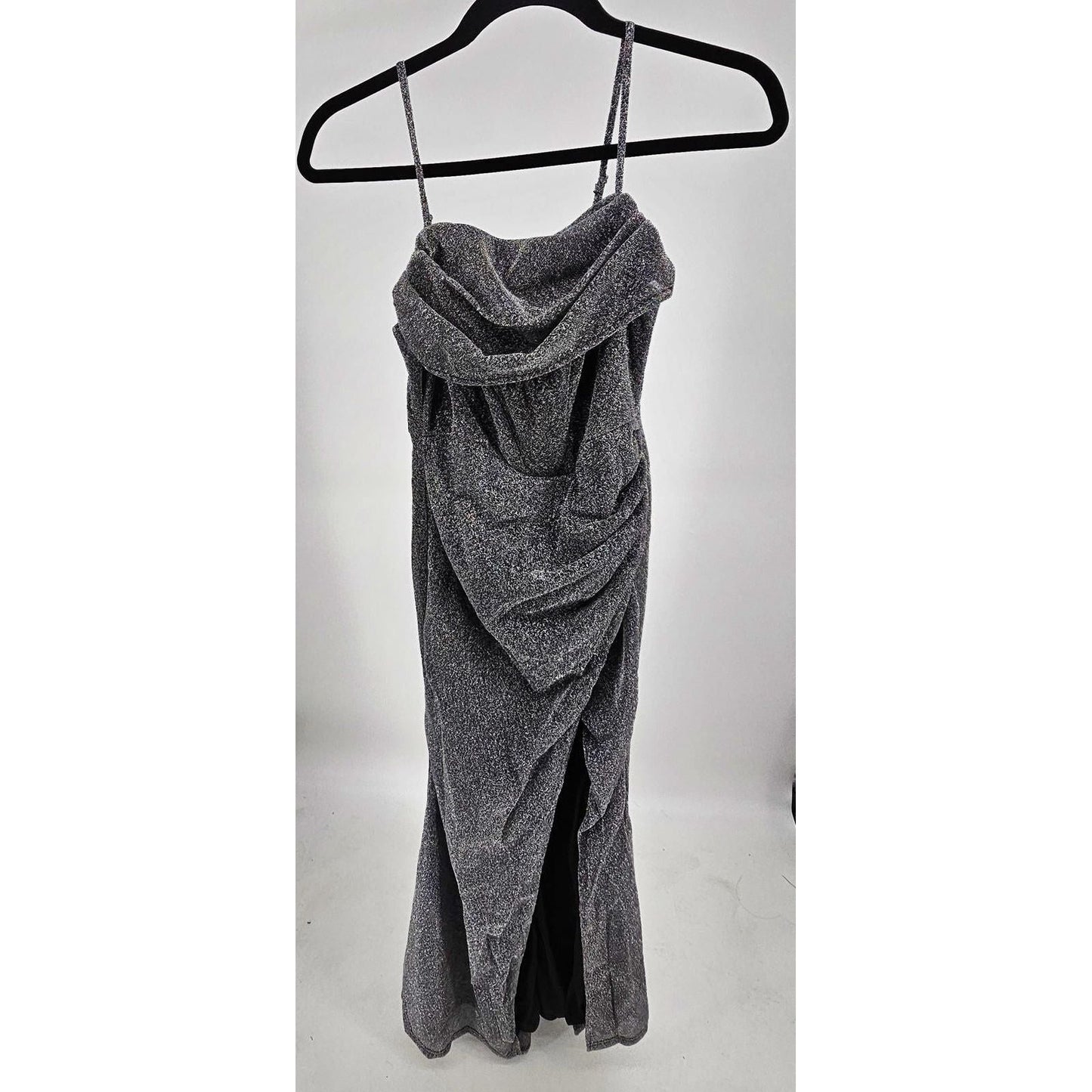 Faeriestyle Glamorous Sparkly Silver Maxi Dress with Slit/S