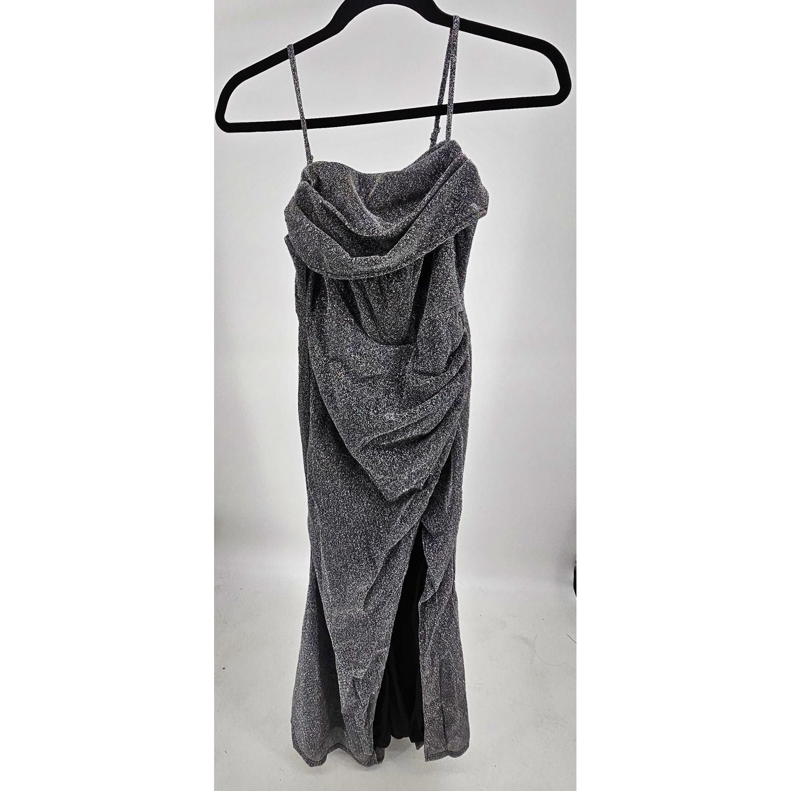 Faeriestyle Glamorous Sparkly Silver Maxi Dress with Slit/S