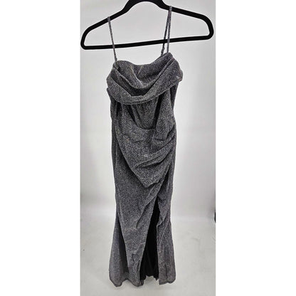 Faeriestyle Glamorous Sparkly Silver Maxi Dress with Slit/S